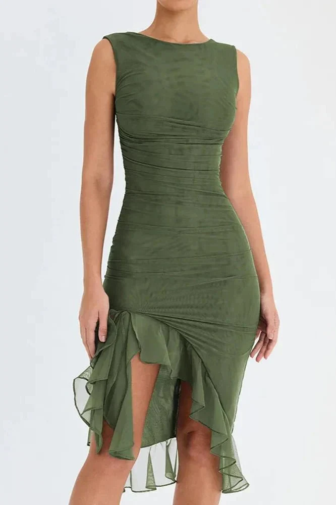 Aurevia | Women Ruched Sleeveless Midi Wedding Guest Dress - Image 25