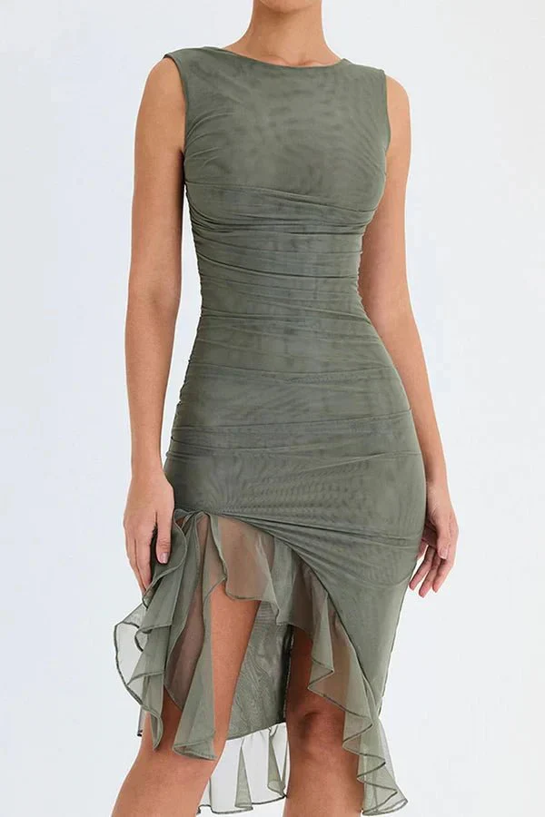 Aurevia | Women Ruched Sleeveless Midi Wedding Guest Dress - Image 32