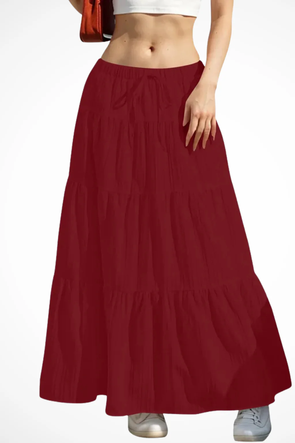 Bonnie | Women Elasticated Drawstring Waist Tiered Boho Maxi Skirt - Image 4