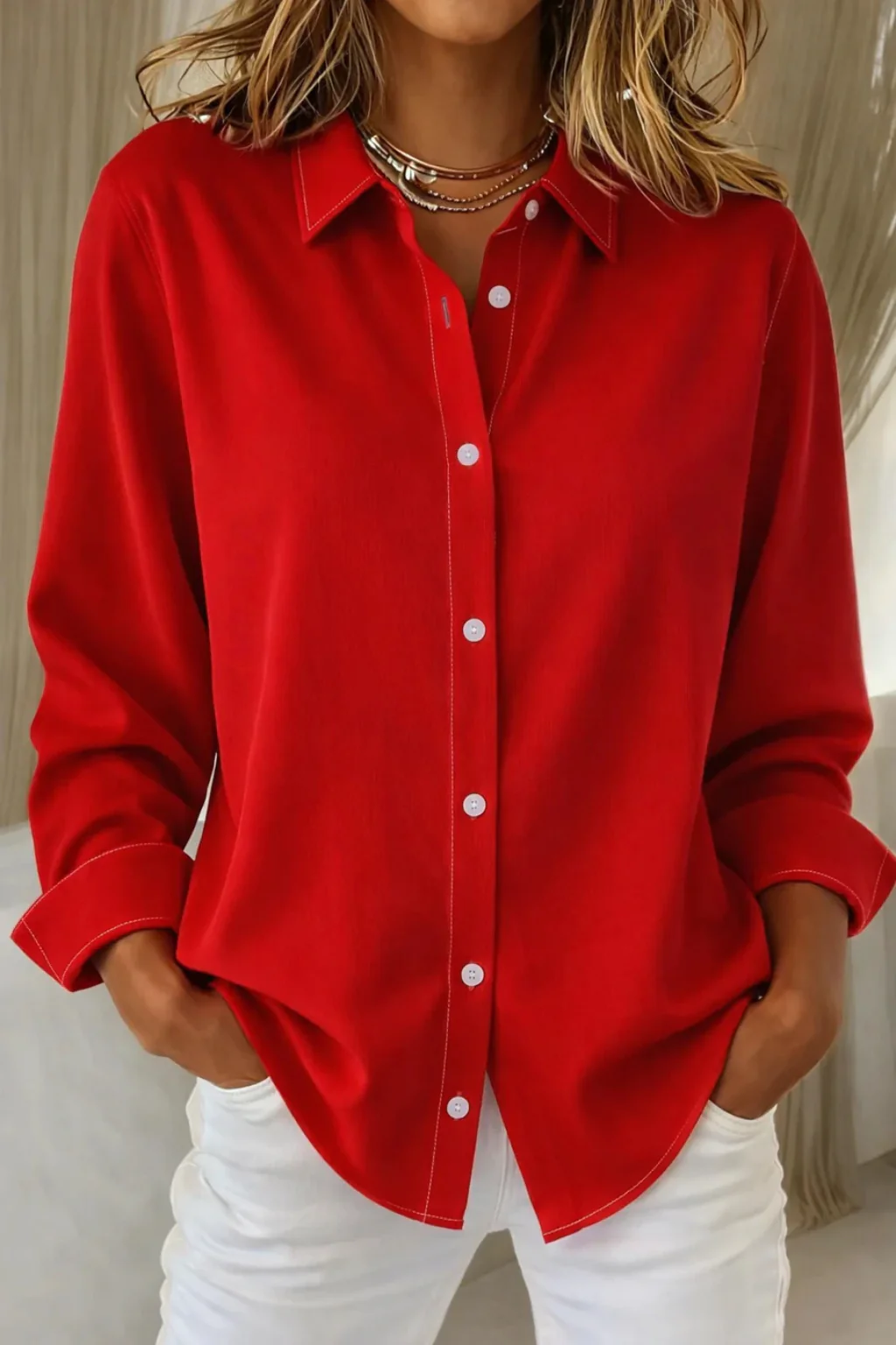 Darcy | Women Relaxed Fit Long Sleeve Collared Button Down Shirt - Image 6