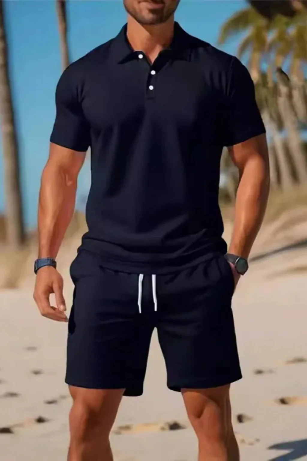 Dexter | Men Short Sleeve Polo Shirt and Drawstring Shorts Summer Outfit Set - Image 6