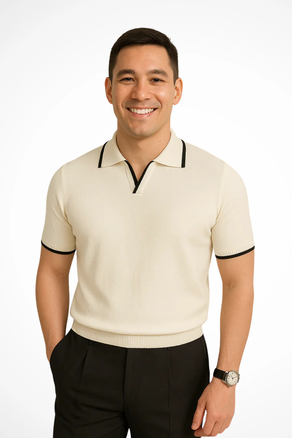 Justin | Men Slim Fit Knit Polo Shirt with Contrast Trim - Image 3