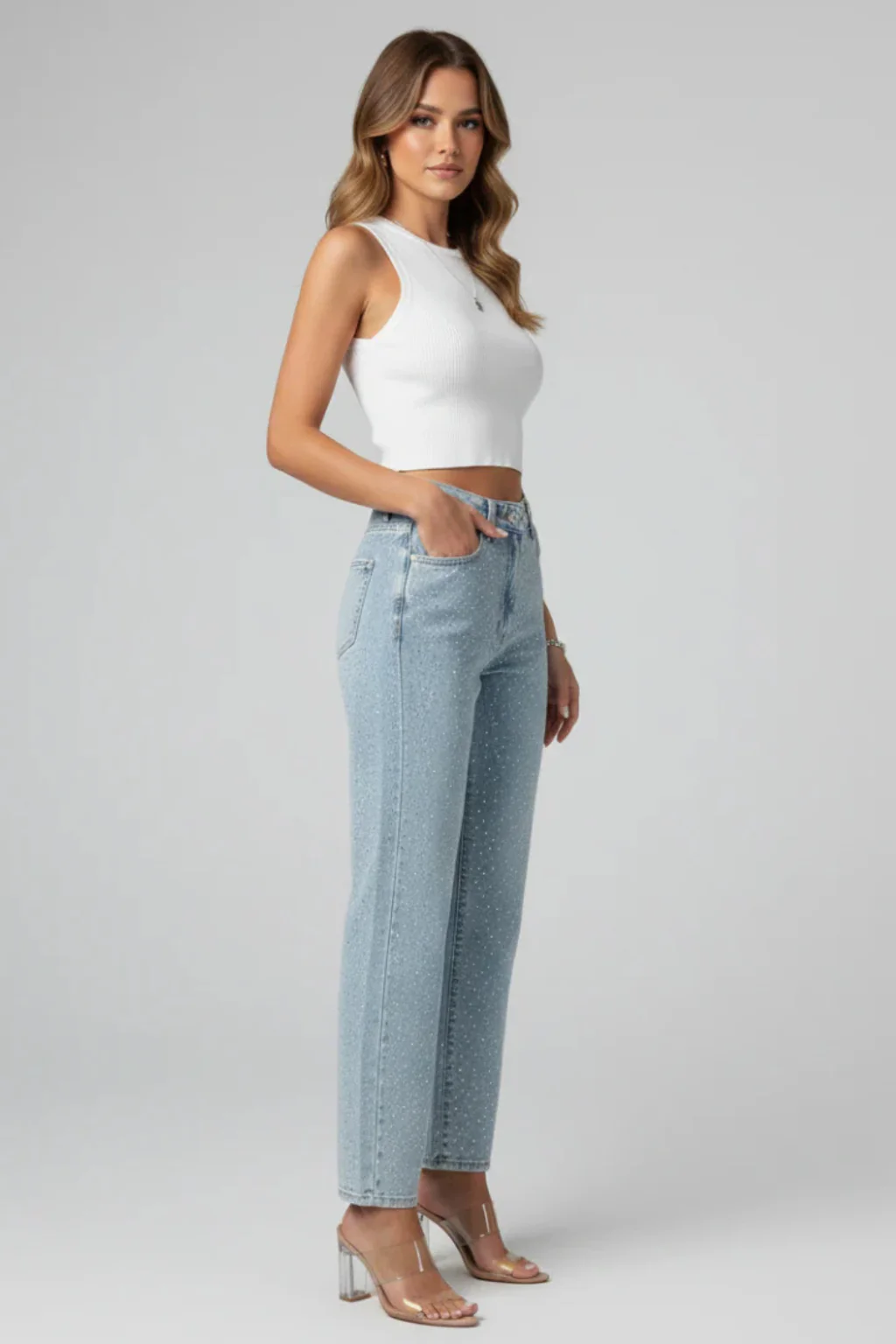 Nyla | Women Rhinestone Embellished Straight Leg Jeans - Image 4