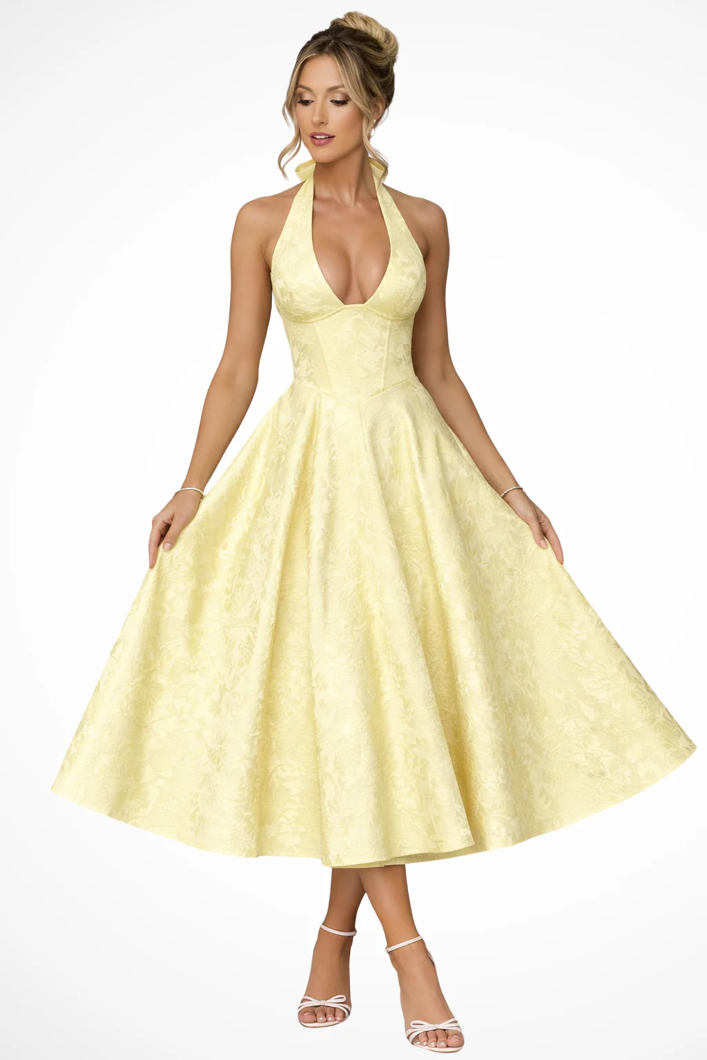Rosalind | Women Halter Neck Backless Corset Summer Wedding Guest Midi Dress - Image 3