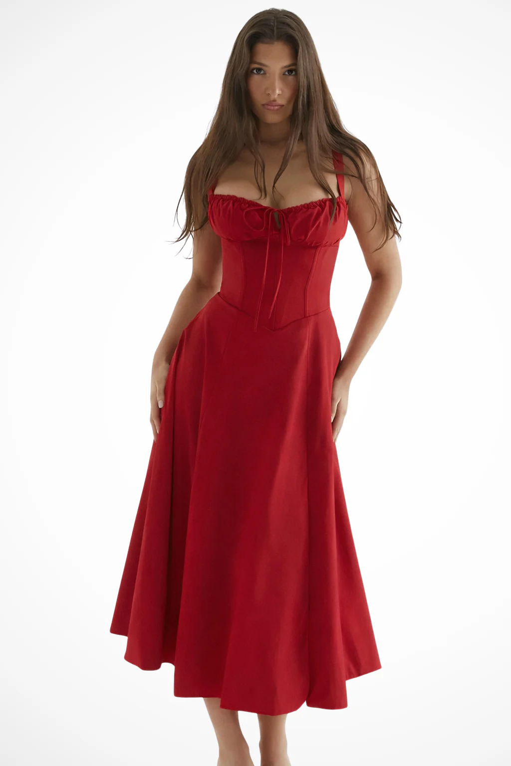 Tabitha | Women Square Neck Bow Detail Corset Wedding Guest Floral Midi Dress - Image 14
