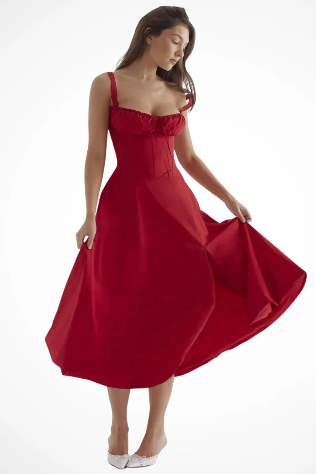 Tabitha | Women Square Neck Bow Detail Corset Wedding Guest Floral Midi Dress - Image 15