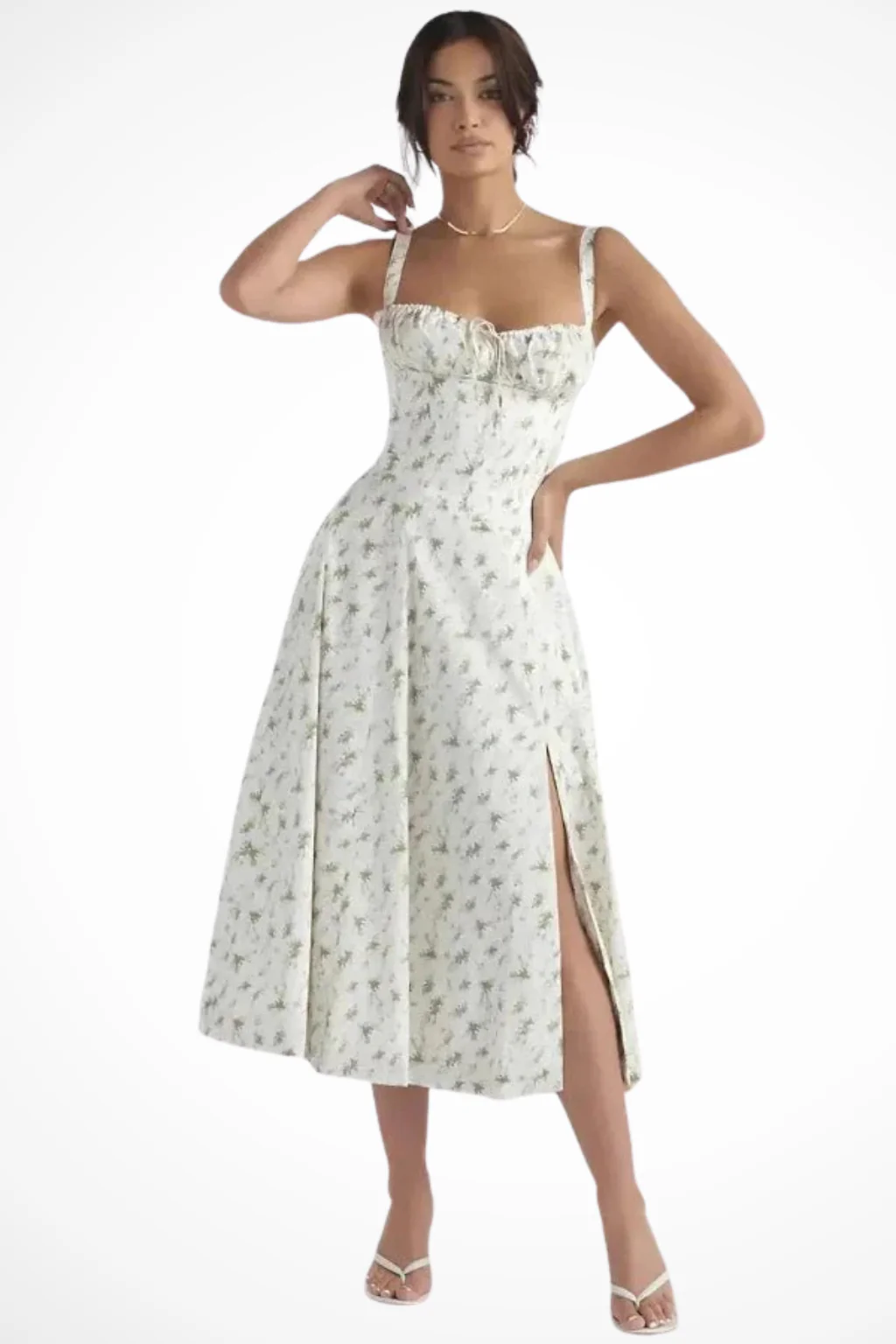 Tabitha | Women Square Neck Bow Detail Corset Wedding Guest Floral Midi Dress - Image 3