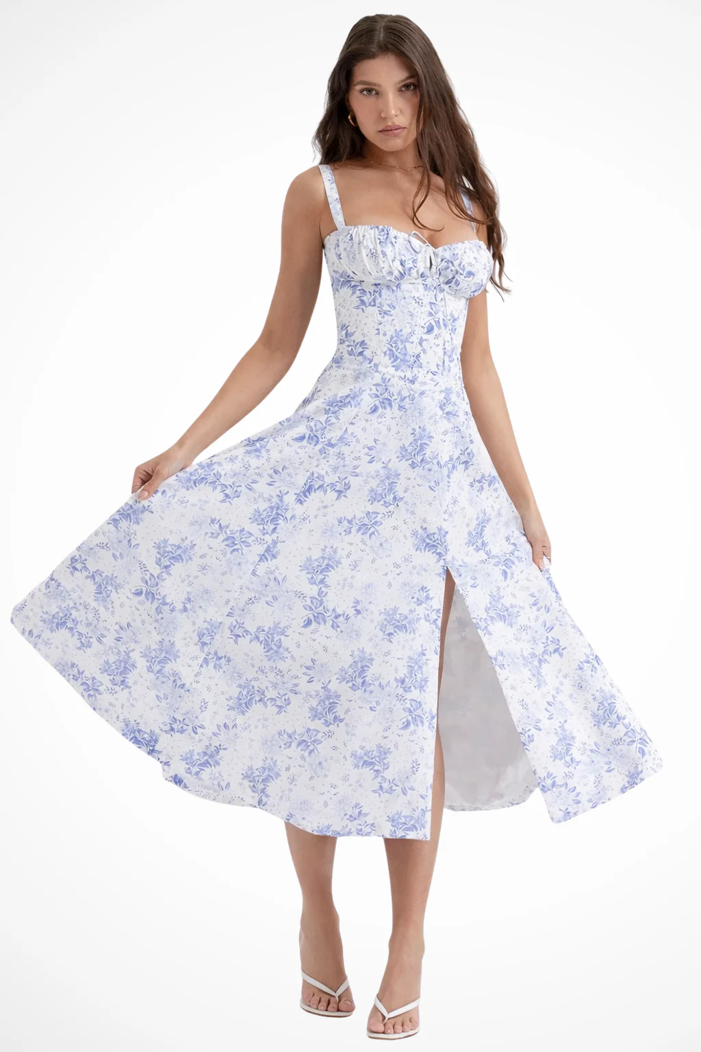 Tabitha | Women Square Neck Bow Detail Corset Wedding Guest Floral Midi Dress - Image 4