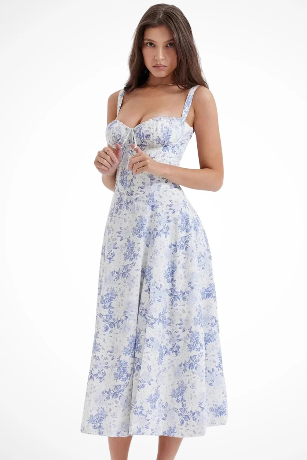 Tabitha | Women Square Neck Bow Detail Corset Wedding Guest Floral Midi Dress - Image 5